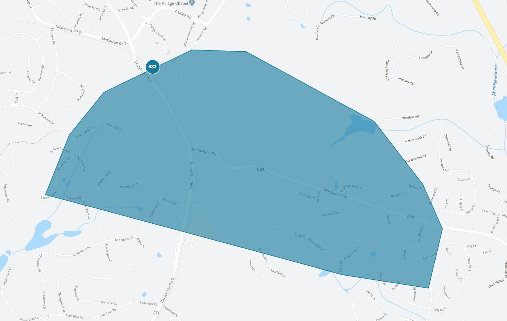 Map showing the outage area.